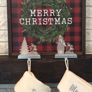 Silver Snowman Stocking Holders (Set of 2)